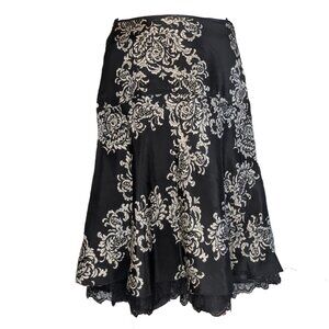 White House Black Market Silk and Lace Black Baroque Hi Low Skirt Sz 8